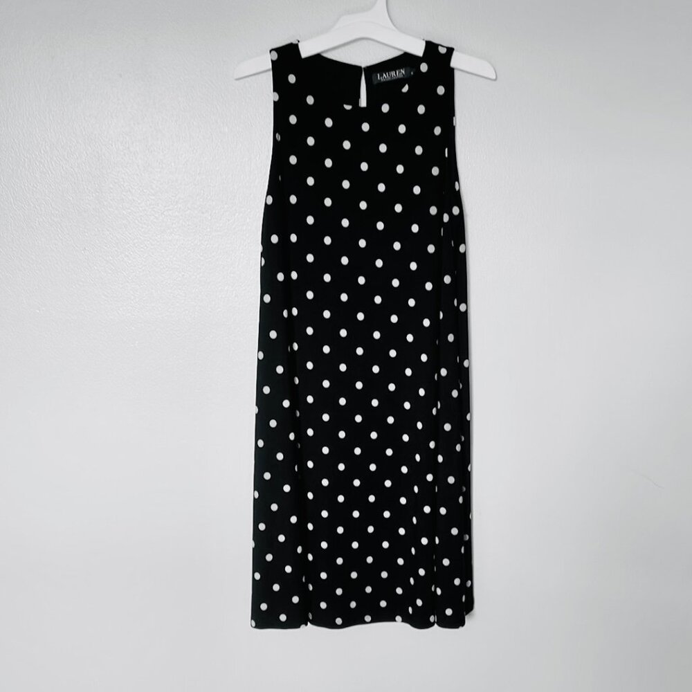 Lauren Ralf Lauren Black and White Polka Dot Sleeveless A-line Midi Dress Size 6 - Picture 2 of 10